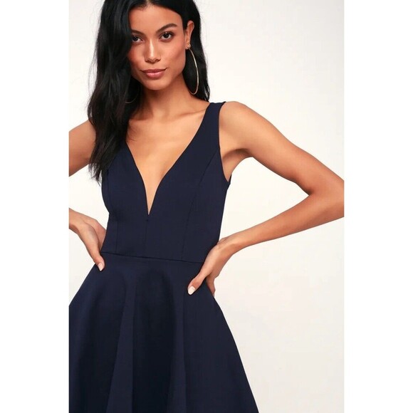 Lulus I Feel Good Navy Blue Skort Mini Dress V Neck Womens Small Flirty Skater - Picture 2 of 10